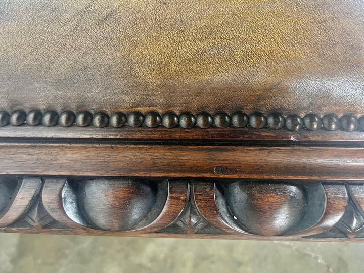 Leather Upholstered English Bench w/ Egg & Dart Detail