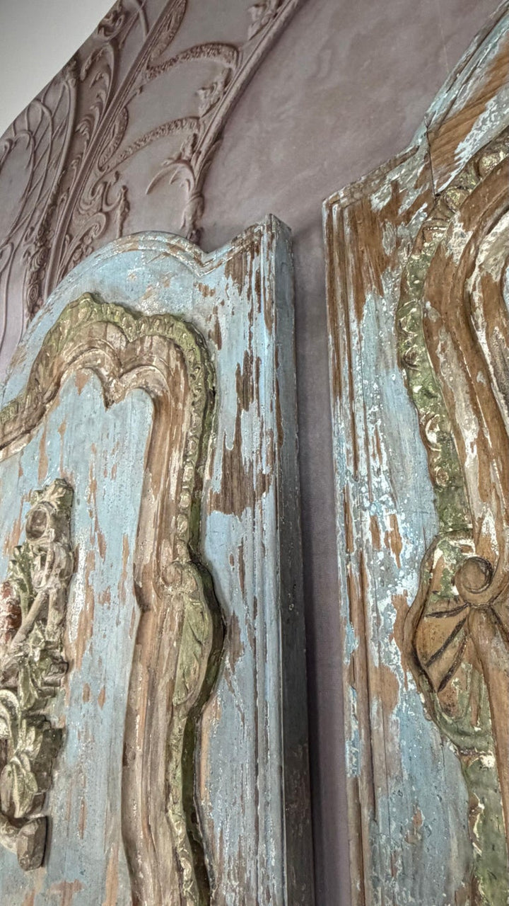19th Century French Louis XV Rococo Doors with Distressed Wood Finish