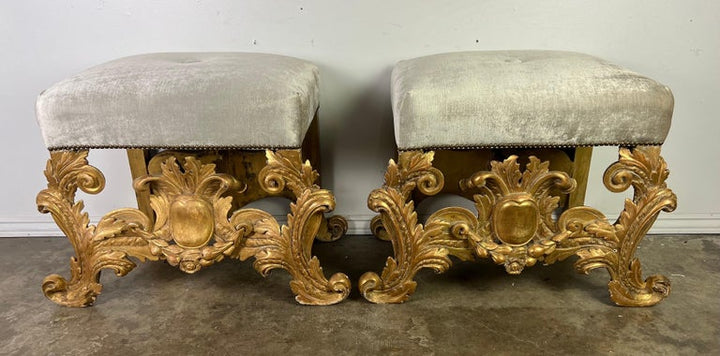 Pair of Italian Baroque Style Gilt Wood Benches C. 1920