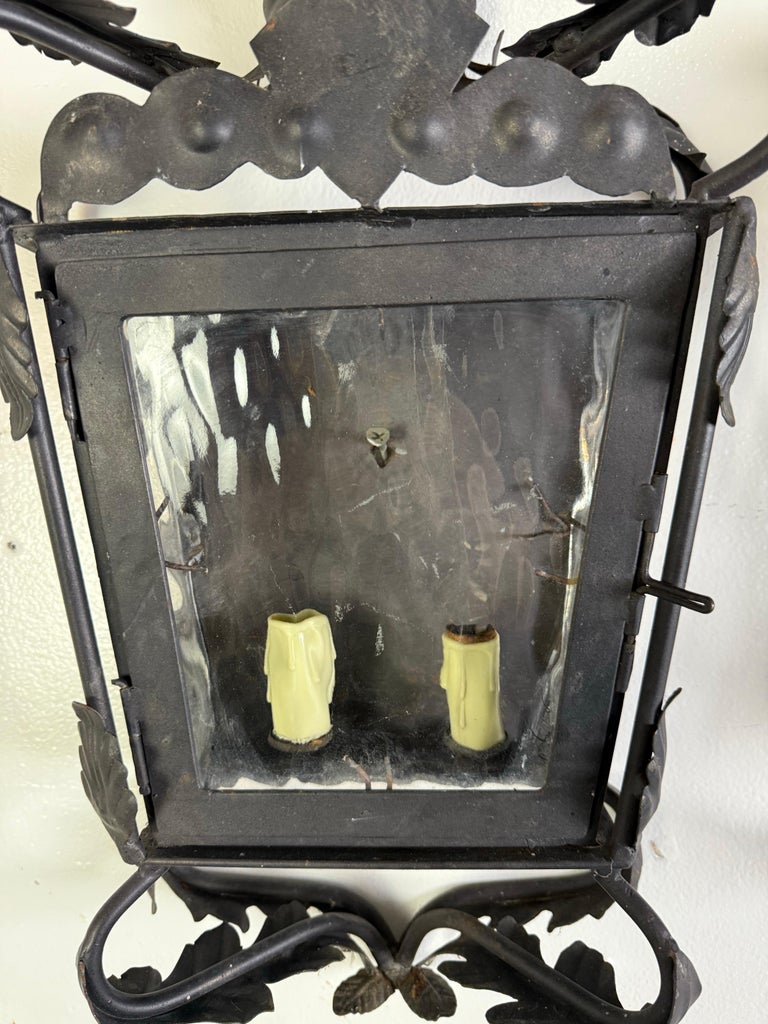 Set of Five Hand-Forged Spanish Wrought Iron Wall Lanterns