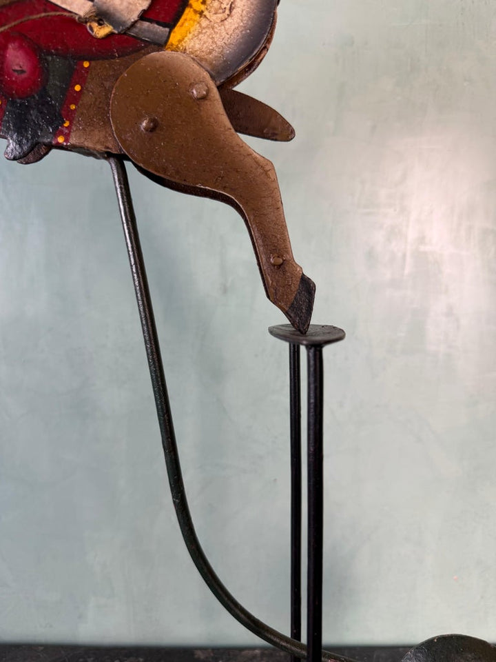 Vintage Folk Art Santa Claus on Reindeer Balancing Kinetic Sculptured