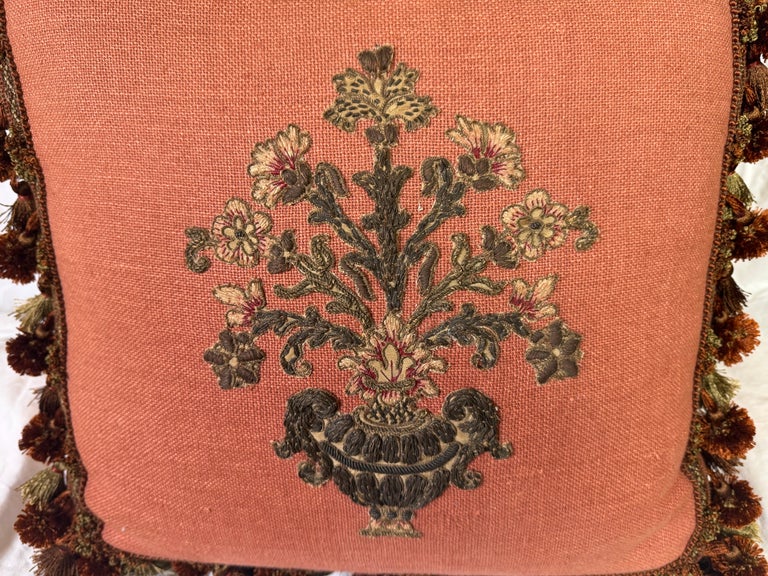 Pair of 19th C. Metallic & Chenille Appliqued Pillows