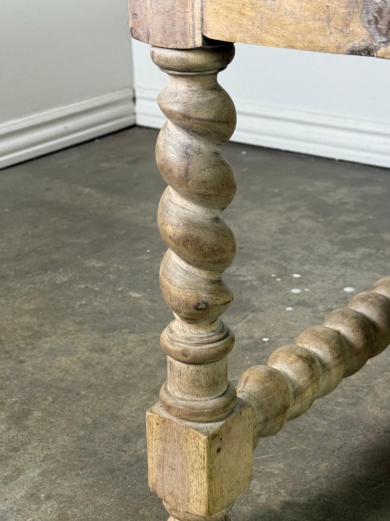 Large European Rustic Coffee Table with Parquetry Top and Barley-Twist Base