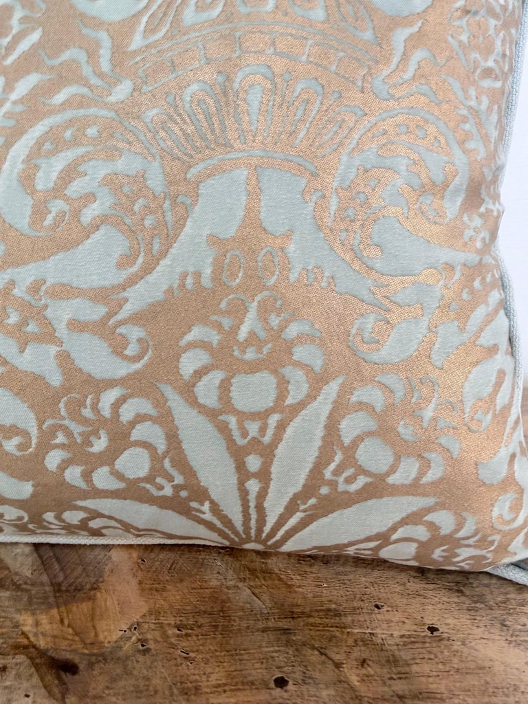 Custom Aquamarine & Gold Fortuny lumbar Pillows