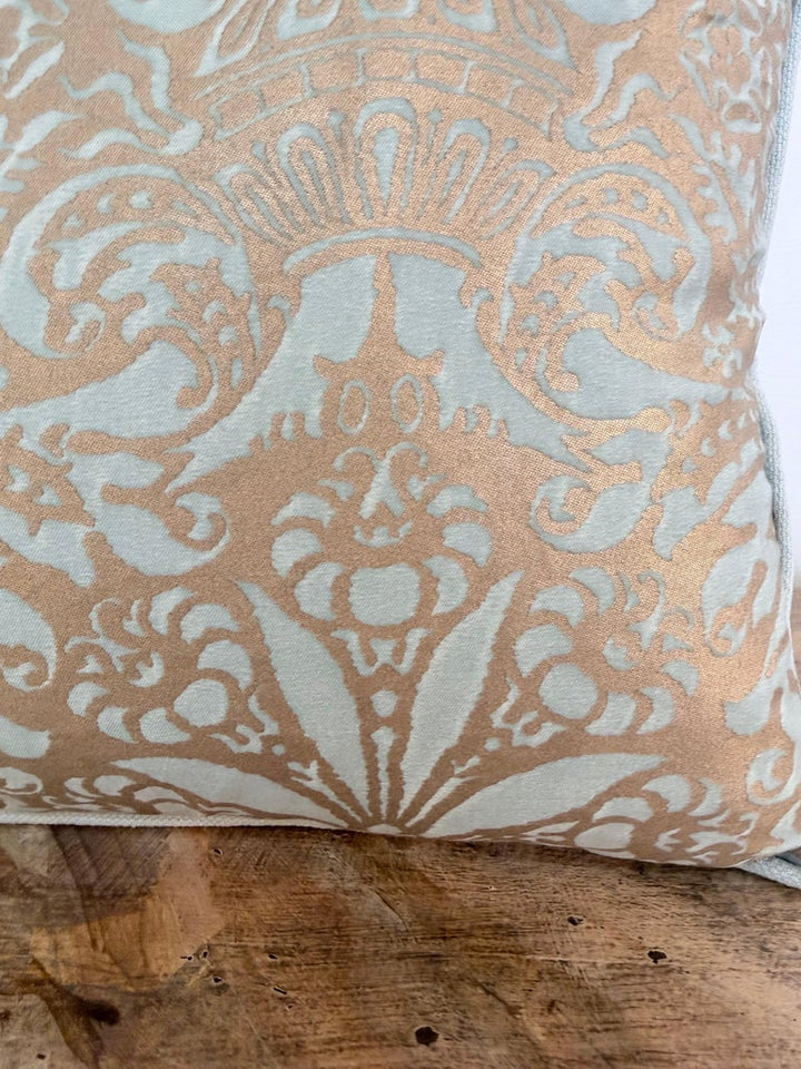 Custom Aquamarine & Gold Fortuny lumbar Pillows