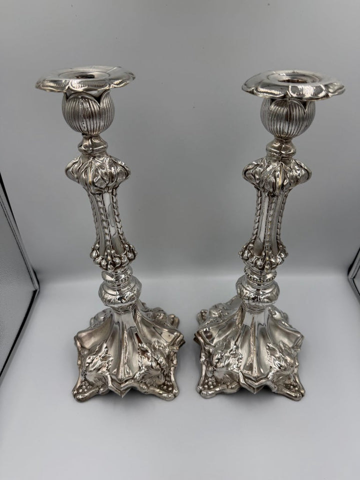 Pair of Baroque Revival Silver Candlesticks with Figural Tripod Bases