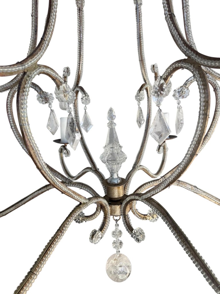Elegant Rock Crystal and Iron Six-Light Chandelier
