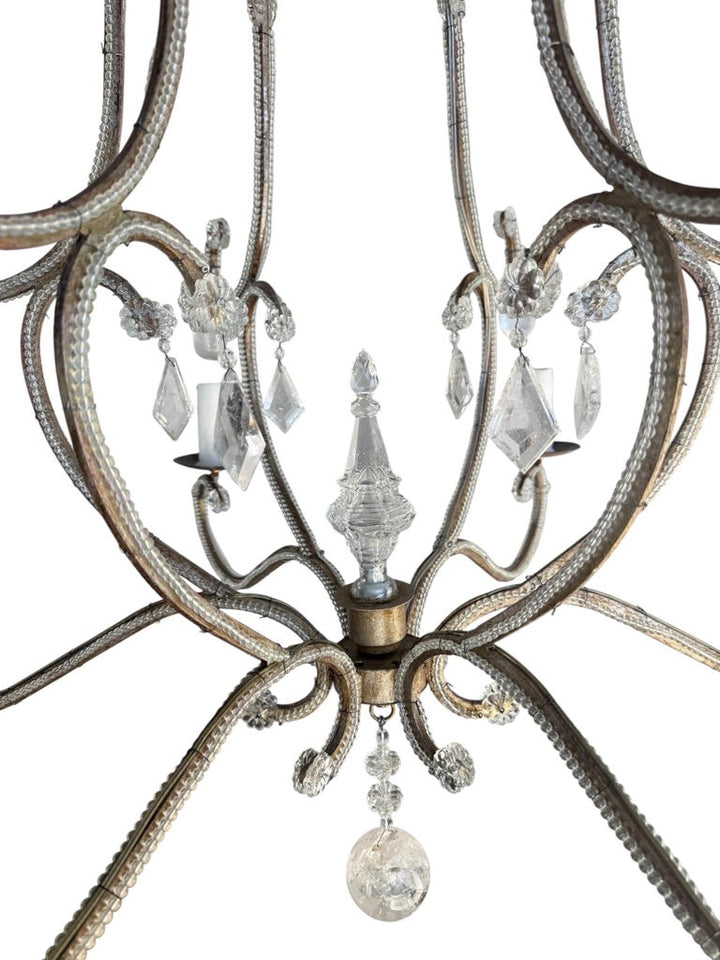 Elegant Rock Crystal and Iron Six-Light Chandelier