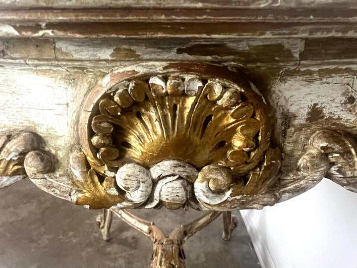 19th C. French Painted & Parcel Gilt Table w/ Marble Top