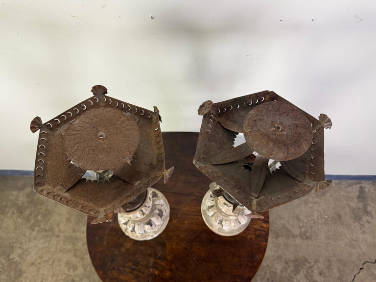 Pair of 19th Century Italian Lanterns with Carved and Painted Bases