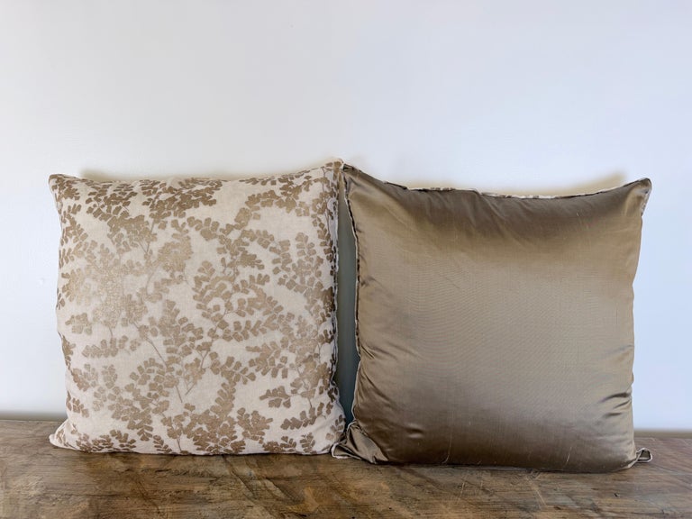 Pair of Custom White Pillows w/ Fern Botanical Design