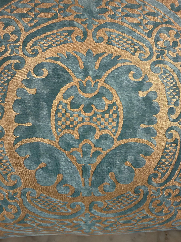 Authentic Fortuny Aquamarine Velvet &amp; Gold Pillows, Italy, 21st Century