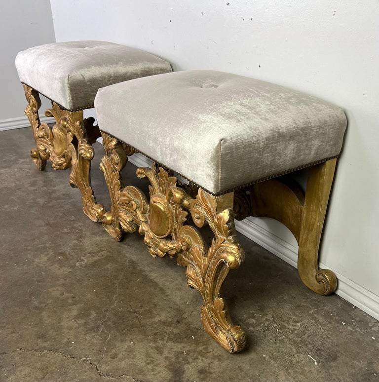 Pair of Italian Baroque Style Gilt Wood Benches C. 1920