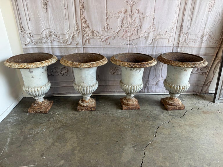 Set of 4 19th Century French Cast Iron Garden Urns