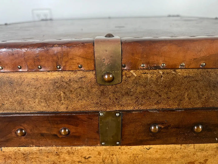 19th C. English Leather Coffee Table/Steamer Trunk