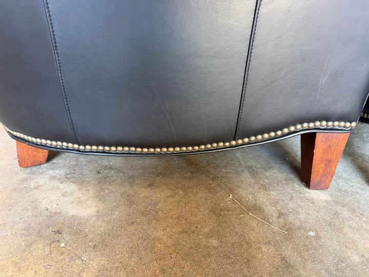 Pair of Thomasville Black Leather Wingback Lounge Chairs