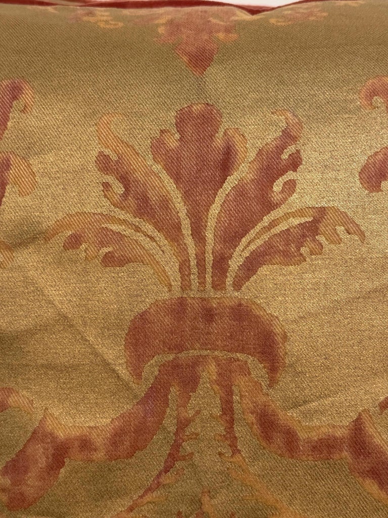 Custom Mariano Fortuny Pillows in Antique Gold &amp; Coral Damask