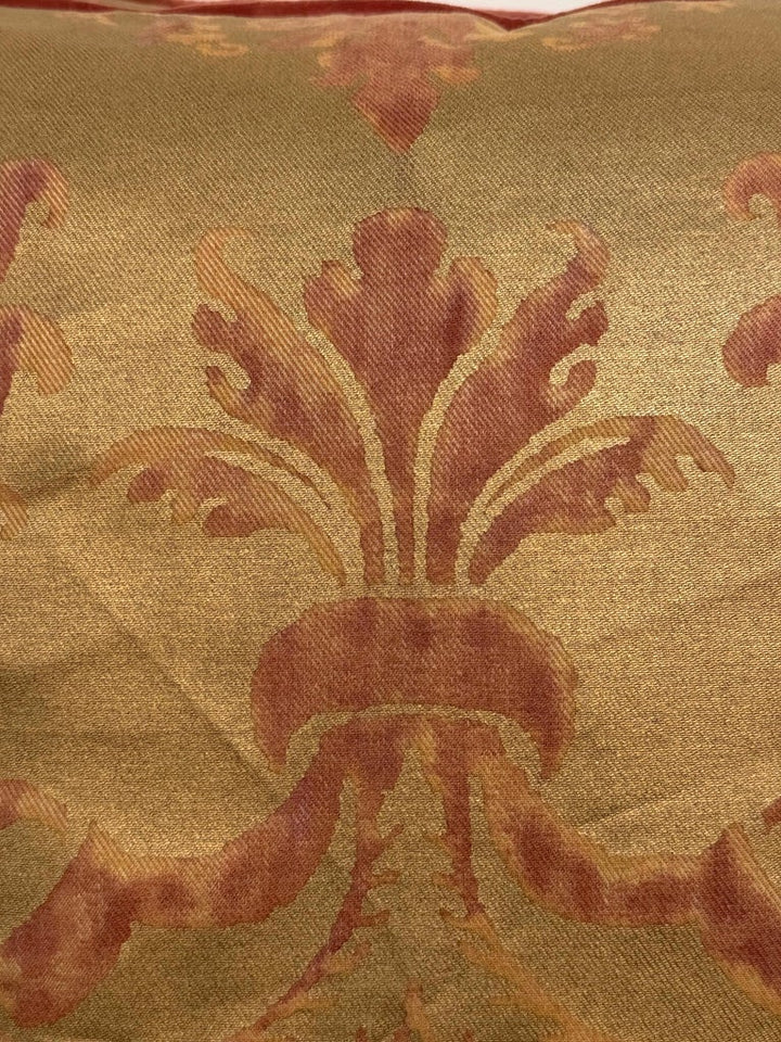 Custom Mariano Fortuny Pillows in Antique Gold &amp; Coral Damask