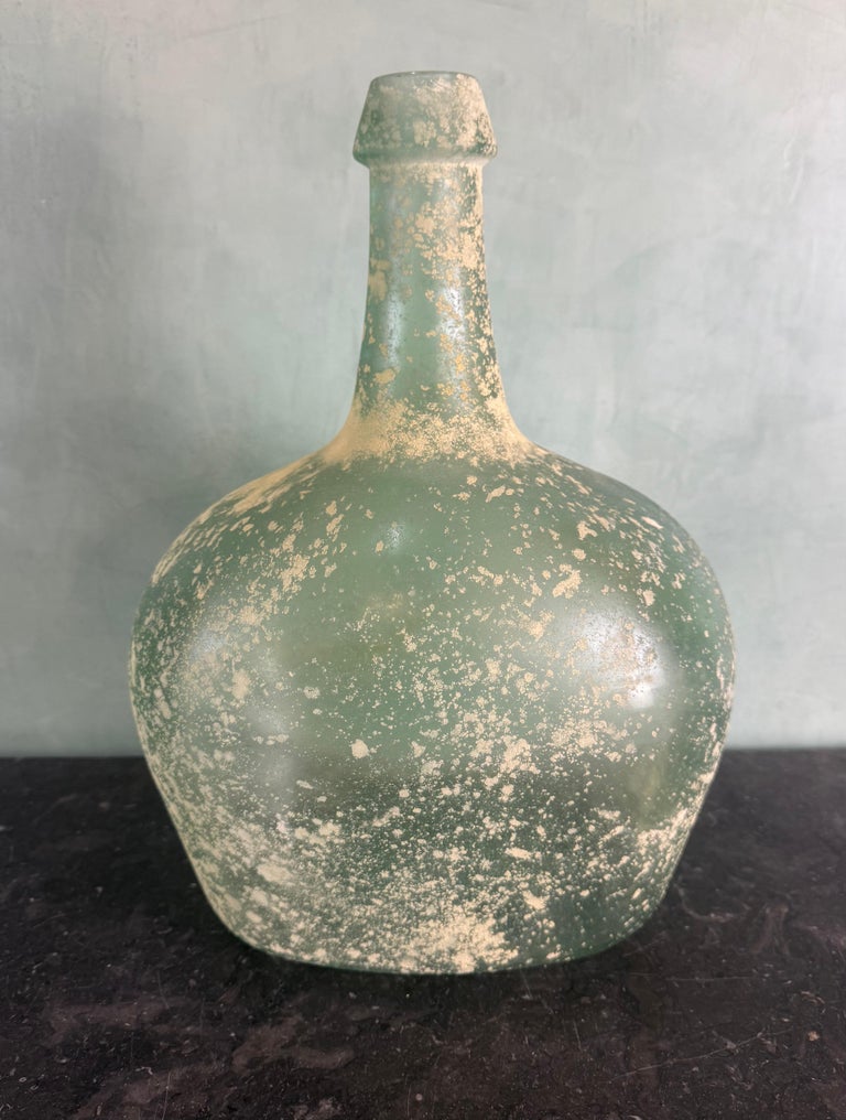 Spanish Hand-Blown Seafoam Glass Vessel with Weathered Patina Finish