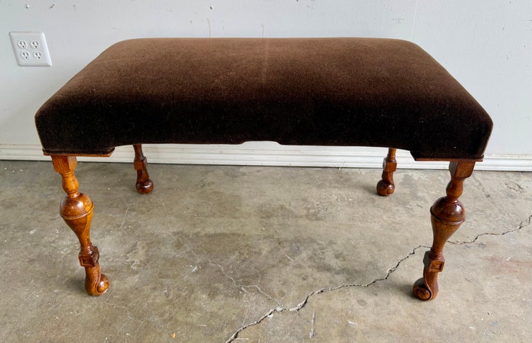 Traditional Brown Mohair Bench-20th Century