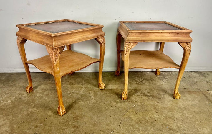 Pair of English Chippendale Style Leather Top Tables