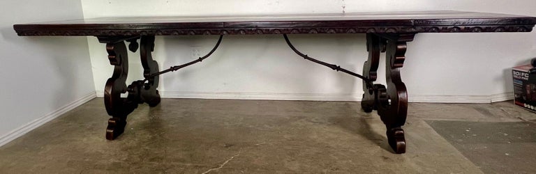 19th Century Italian Walnut Dining Table w/ Iron Stretcher