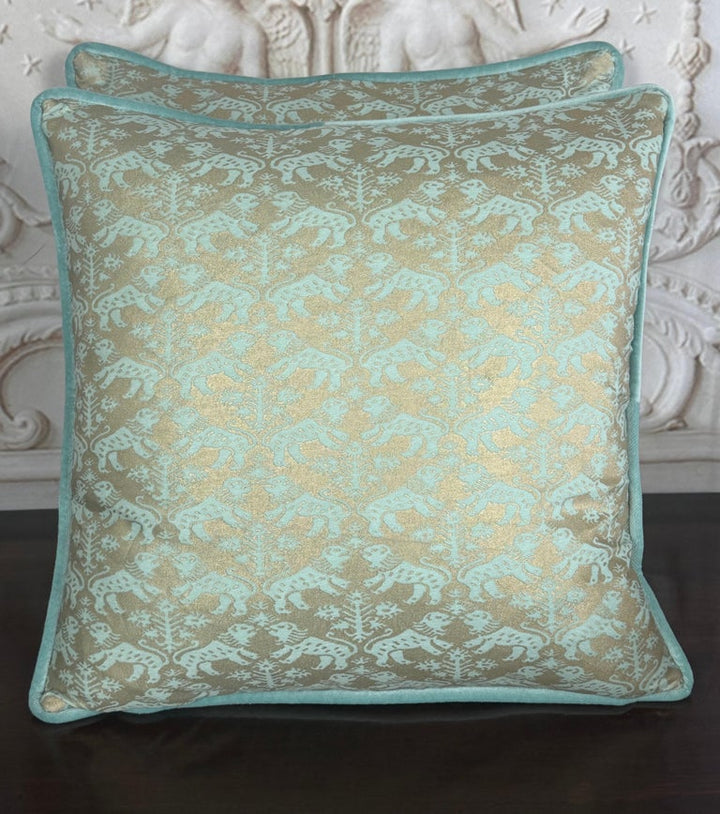 Custom Fortuny Decorative Pillows in Gilt Gold &amp; Aquamarine, Italy