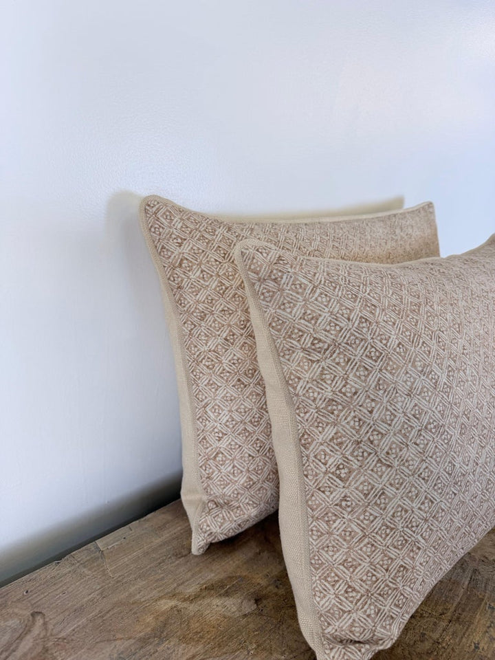 Artisan Crafted Geometric Lattice Pillows in Natural Linen