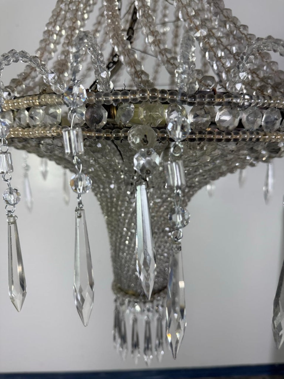Elegant Early 20th Century Empire-Style Crystal Beaded Chandelier