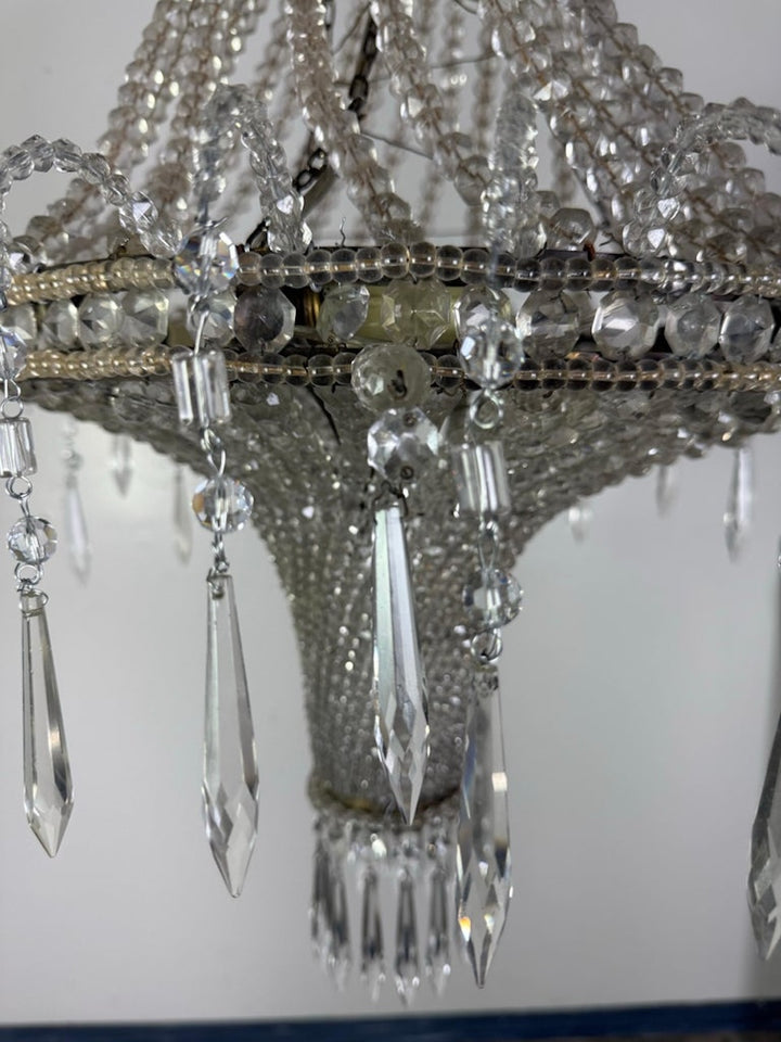 Elegant Early 20th Century Empire-Style Crystal Beaded Chandelier