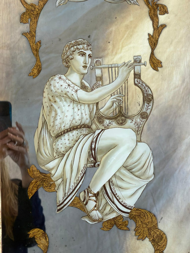 Neoclassical Reverse Painted Mirror Panels, Early 20th Century