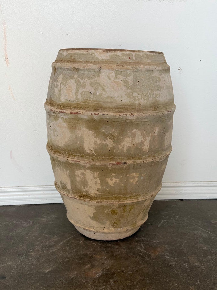 Vintage Barrel Form Terracotta Planter - Ribbed Olive Jar