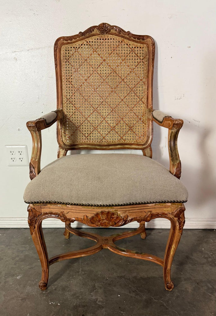 Set of Eight French Painted Caned Back Dining Chairs