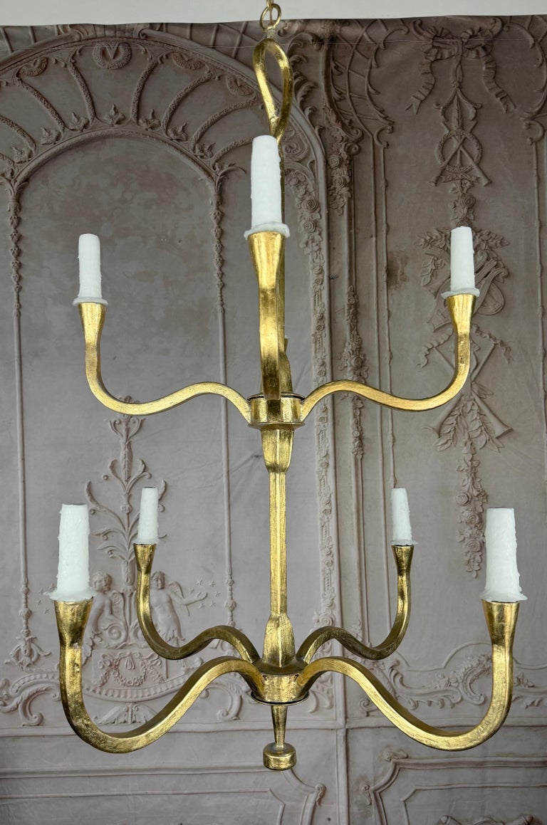 Gilt Gold Metal Leaf Chandelier by Miamar Home