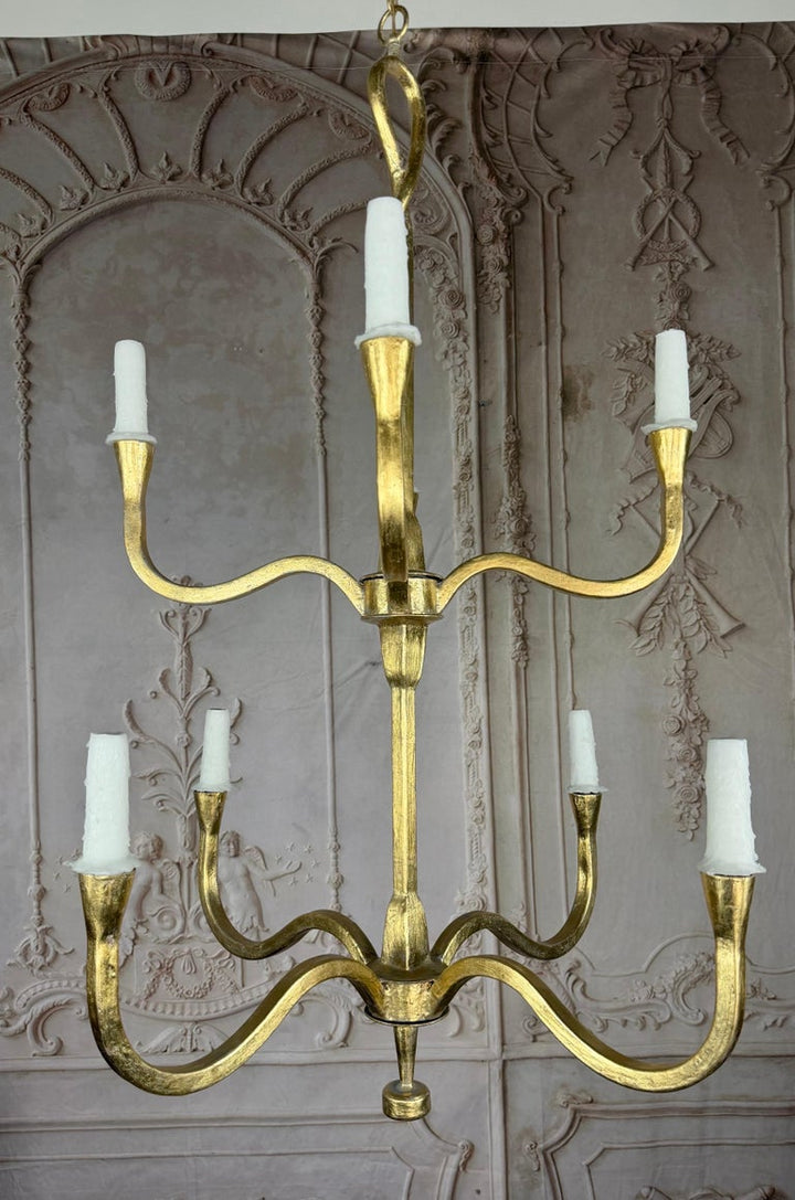 Gilt Gold Metal Leaf Chandelier by Miamar Home
