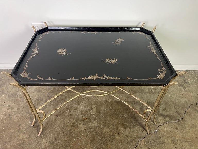 Chinoiserie Lacquered Tea Table on Metal Base by Ebanista