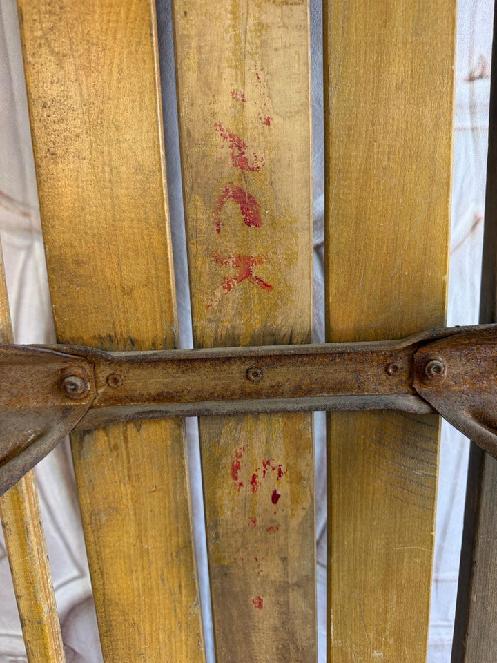 Antique American Wooden Sled with Original Red Graphics