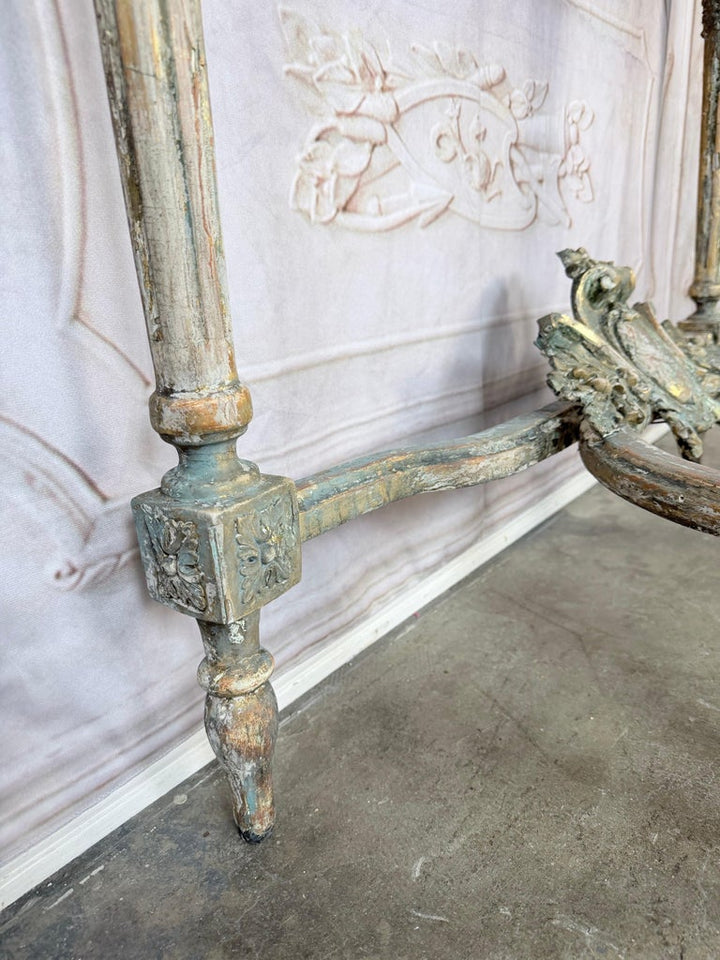French Louis XVI Painted Gesso & Giltwood Console Table with Shaped Marble Top
