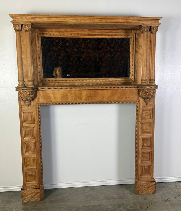 Antique Continental Architectural Wood Fireplace Mantel, 19th Century