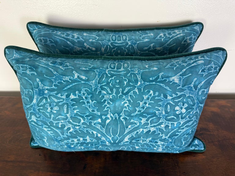 Pair of Teal Fortuny Style Decorative Pillows