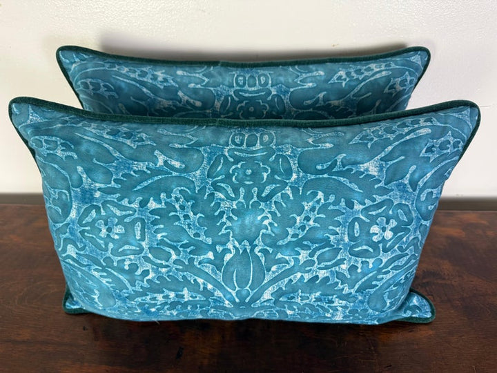 Pair of Teal Fortuny Style Decorative Pillows