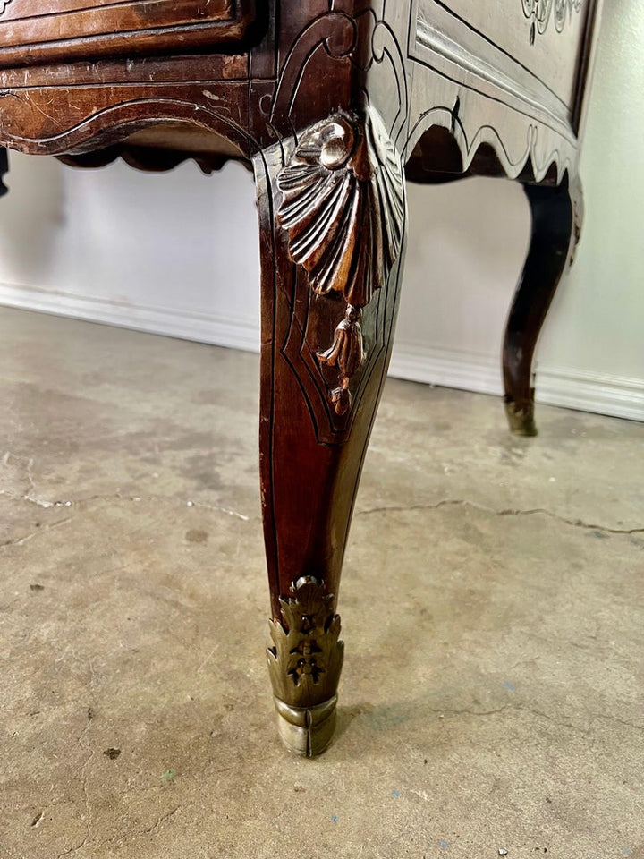 18th Century, French Walnut Leather Top Writing Table W/ Bronze Hardware