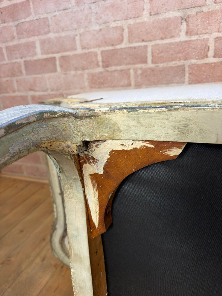 French Louis XV Corbeille Settee with Original Distressed Patina and Shell Crest