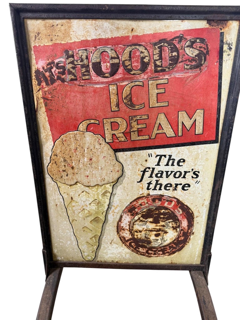 Vintage Two-Sided Hood’s Ice Cream Advertising Sign