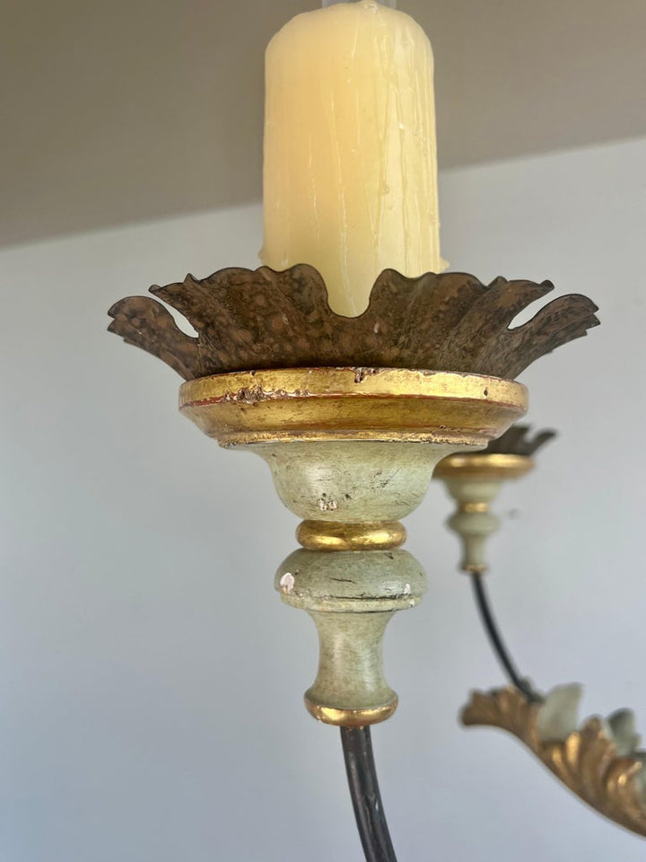 Italian Painted & Parcel Gilt Six Light Chandelier