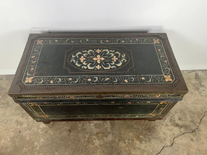 19th Century Hand Painted Leather Trunk