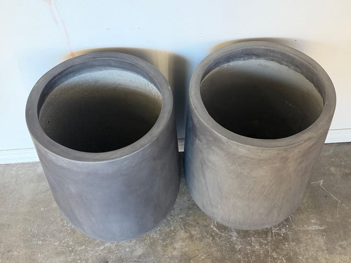 Pair of Monumental Cylinder Planters - Brutalist Bullet Form - Dark Slate