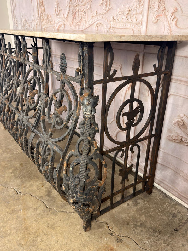 Antique French Console Table, Wrought Iron &amp; Marble, Circa 1880