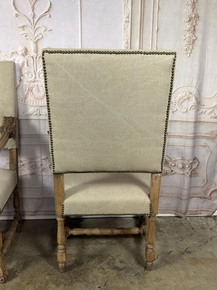 Pair of Exceptional Spanish Baroque Throne Armchairs with Hand-Carved Lion Heads