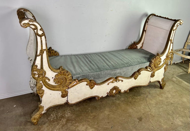 19th C. French Painted and Parcel Gilt Daybed